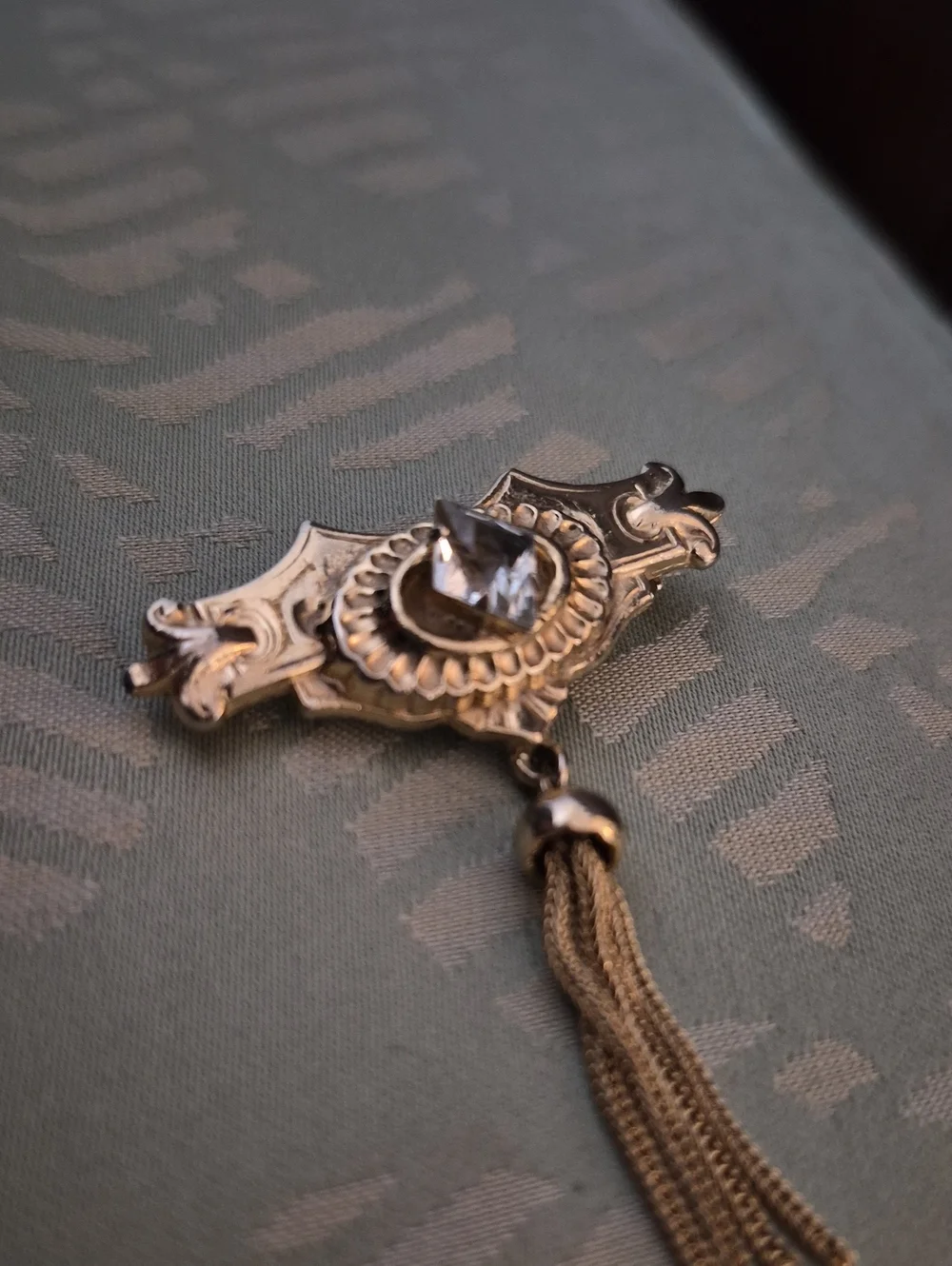 Vintage Gold-Tone Victorian Revival Chatelaine Tassel Brooch Pin